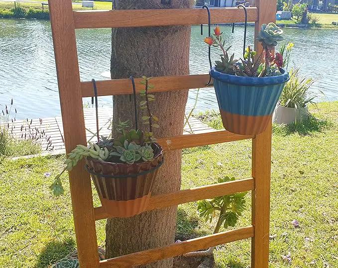 6 Pieces, 8 inches Iron hanging Flower Pot. Metal Plant Wall Hanger, Vertical Yard Garden. Planter Hook Ring, Rail Metal Fence. Indoor and Outdoor. Wire Trellis. Collapsible Bracket. (8 inches) by GreenHaven Gardens