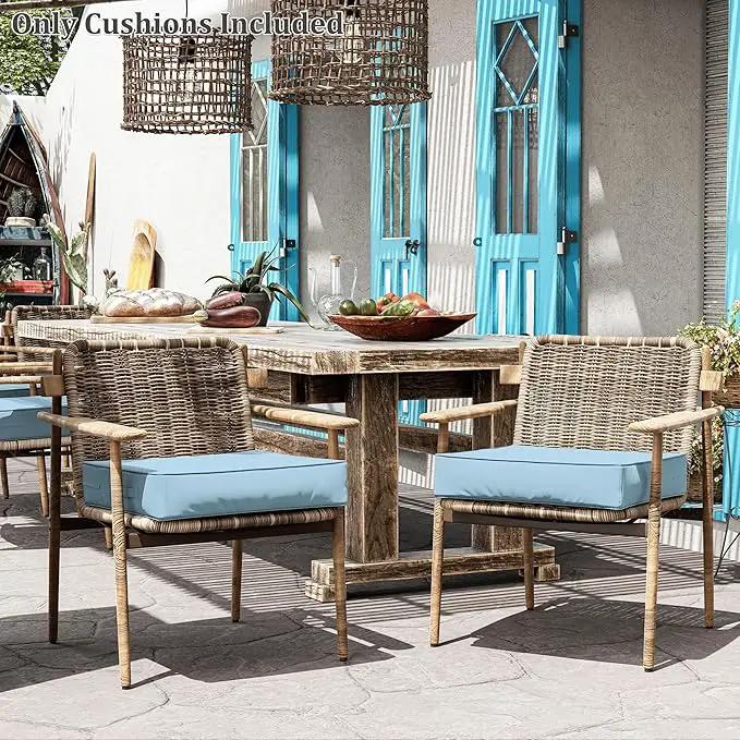 Patio Chair Cushions 24 X 24 X 5 Inch Waterproof Outdoor Seat Cushions for Patio Furniture, Outdoor Sofa Couch Pads with Ties & Handle, Set of 2, Light Blue by GreenHaven Gardens