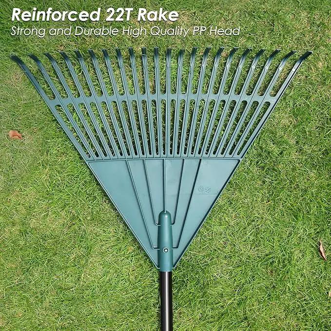 ORIENTOOLS Garden, Adjustable Lightweight Steel Poly Shrub Rake, Plastic Head, 22 Tines, 42 to 60 inches (Black Handle) by GreenHaven Gardens