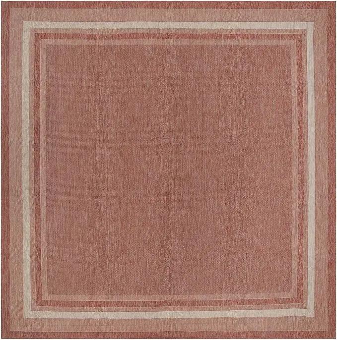Unique Loom Outdoor Border Collection Area Rug - Soft Border (13'Square, Rust Red/ Ivory) by GreenHaven Gardens