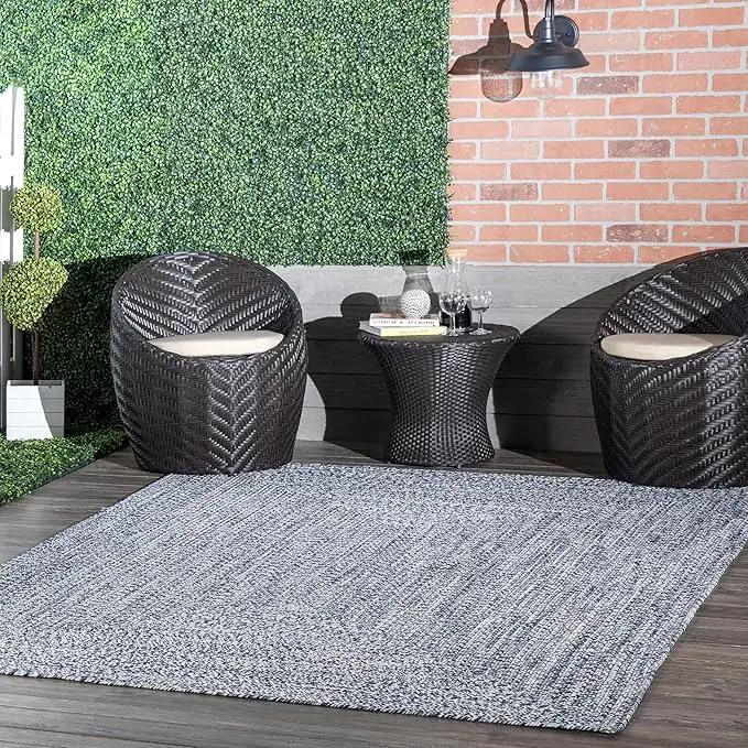 nuLOOM 10' x 14' Solid Hand Braided Indoor/Outdoor Area Rug, Pet-Friendly, High Traffic, Weather Resistant, for Patio, Balcony, Bedroom, Living, Dining Room, Wynn Navy by GreenHaven Gardens