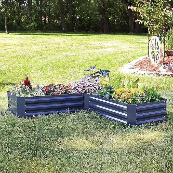 Sunnydaze 11.75" H Raised Metal Garden Bed - Galvanized Raised Garden Bed Outdoor for Vegetables and Flowers - Dark Gray - L-Shaped by GreenHaven Gardens