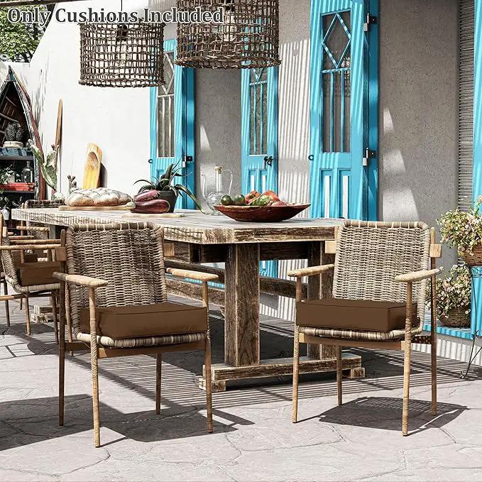 Patio Chair Cushions 18.5 X 16 X 4 Inch Waterproof Outdoor Seat Cushions for Patio Furniture, Outdoor Sofa Couch Pads with Ties & Handle, Set of 2, Chocolate by GreenHaven Gardens