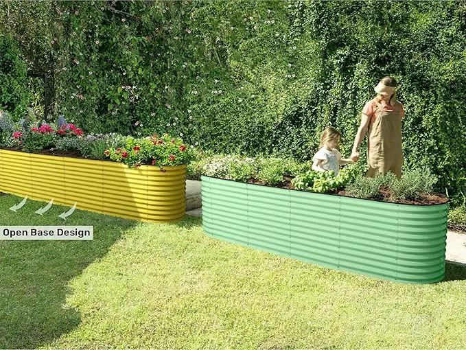 9-in-1 Galvanized Raised Garden Beds Outdoor // 8×2×2.5 ft Modular Planter for Gardening, Vegetables, Flowers // 32" Extra Tall Metal Raised Garden Bed (Light Green) // Patented Design Planter Box by GreenHaven Gardens