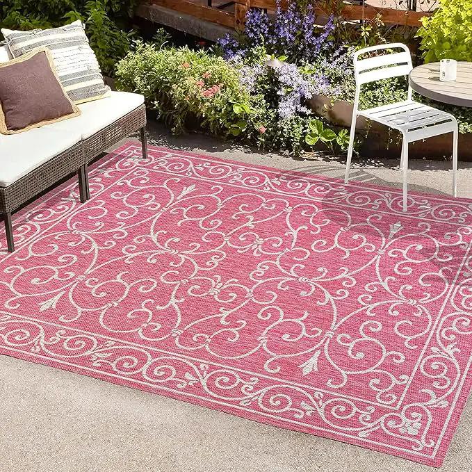 JONATHAN Y SMB106J-4 Charleston Vintage Filigree Textured Weave Indoor Outdoor Area Rug, Classic Traditional Easy-Cleaning,Bedroom,Kitchen,Backyard,Patio,Non Shedding, 4 X 6, Fuchsia/Light Gray by GreenHaven Gardens