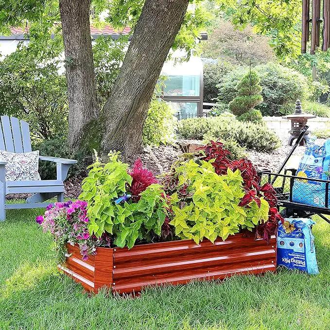 Sunnydaze 11.75" H Raised Metal Garden Bed - Galvanized Raised Garden Bed Outdoor for Vegetables and Flowers - Woodgrain - 4' x 2' Rectangle by GreenHaven Gardens
