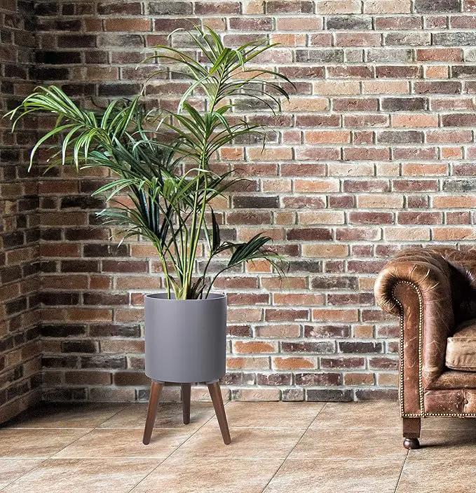 D'vine Dev 10 Inch Planter Pot with Stand, Mid-Century Tall Plant Pot with Legs for Indoor Plants, Medium, Grey, 88-O-B-3 by GreenHaven Gardens