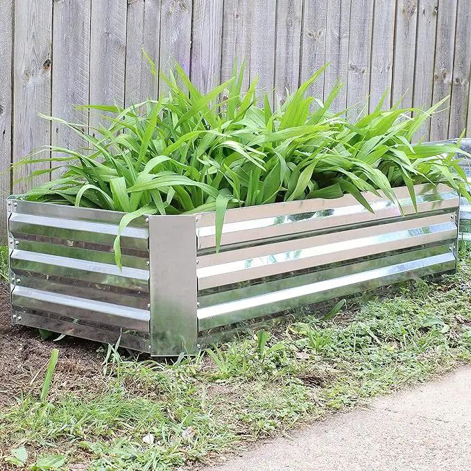 Sunnydaze 11.75" H Raised Metal Garden Bed - Galvanized Raised Garden Bed Outdoor for Vegetables and Flowers - Woodgrain - 4' x 2' Silver by GreenHaven Gardens
