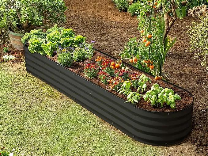 Galvanized Raised Garden Beds Outdoor // 8×2×1 ft Planter Raised Beds for Gardening, Vegetables, Flowers // Large Metal Garden Box (Black) // Patented Tool-Free Design by GreenHaven Gardens