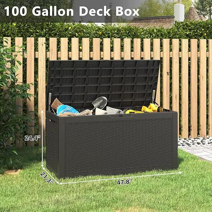 KAMABOKO 101 Gallon Waterproof Large Resin Deck Box, Lockable Large Outdoor Storage Boxes Indoor Outdoor Storage Container for Patio Cushions, Gardening Tools, Pool Supplies, Black by GreenHaven Gardens