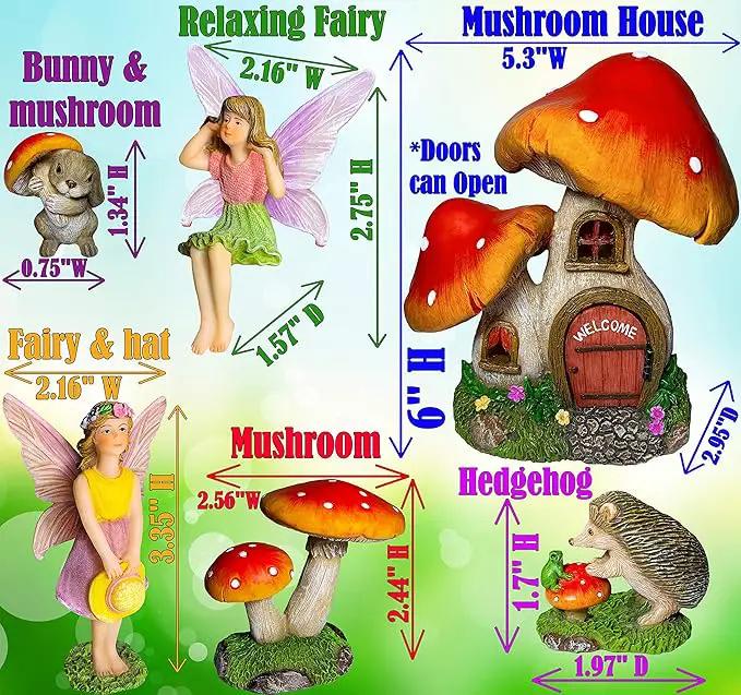 Mood Lab Fairy Garden - Mushroom House Set of 6 pcs - Miniature Figurines & Accessories Kit - for Outdoor or House Decor by GreenHaven Gardens