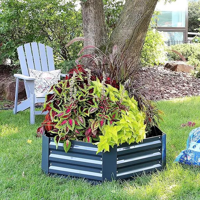 Sunnydaze 11.75" H Raised Metal Garden Bed - Galvanized Raised Garden Bed Outdoor for Vegetables and Flowers - Dark Gray - Hexagon by GreenHaven Gardens