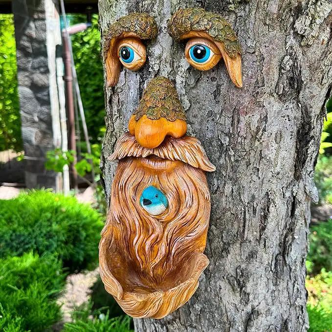Mood Lab Tree Faces Decor Outdoor - Old Man Bird Feeder - Tree Hugger Garden Decoration - Yard Art Statues by GreenHaven Gardens