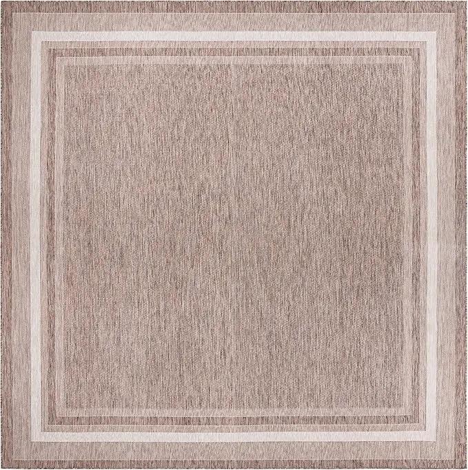 Unique Loom Outdoor Border Collection Area Rug - Soft Border (13' Square, Brown/ Ivory) by GreenHaven Gardens