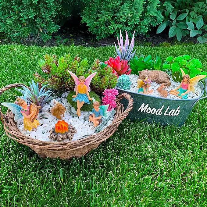Mood Lab Fairy Garden - Miniature Fairies Figurines Accessories - Camping Kit of 9 pcs - Set for Outdoor or House Decor by GreenHaven Gardens