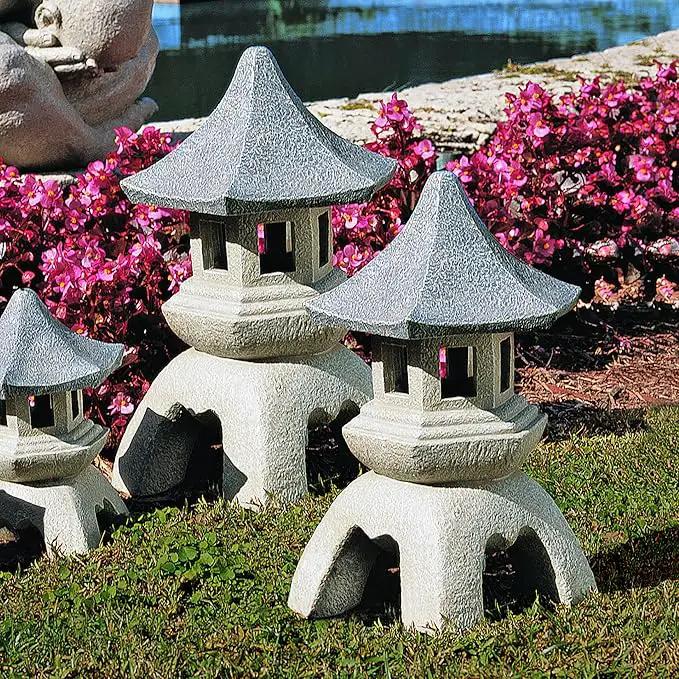 Design Toscano Asian Decor Pagoda Lantern Indoor/Outdoor Statue, Set of 2 Large, Cast Stone Resin, Two Tone Stone Finish by GreenHaven Gardens