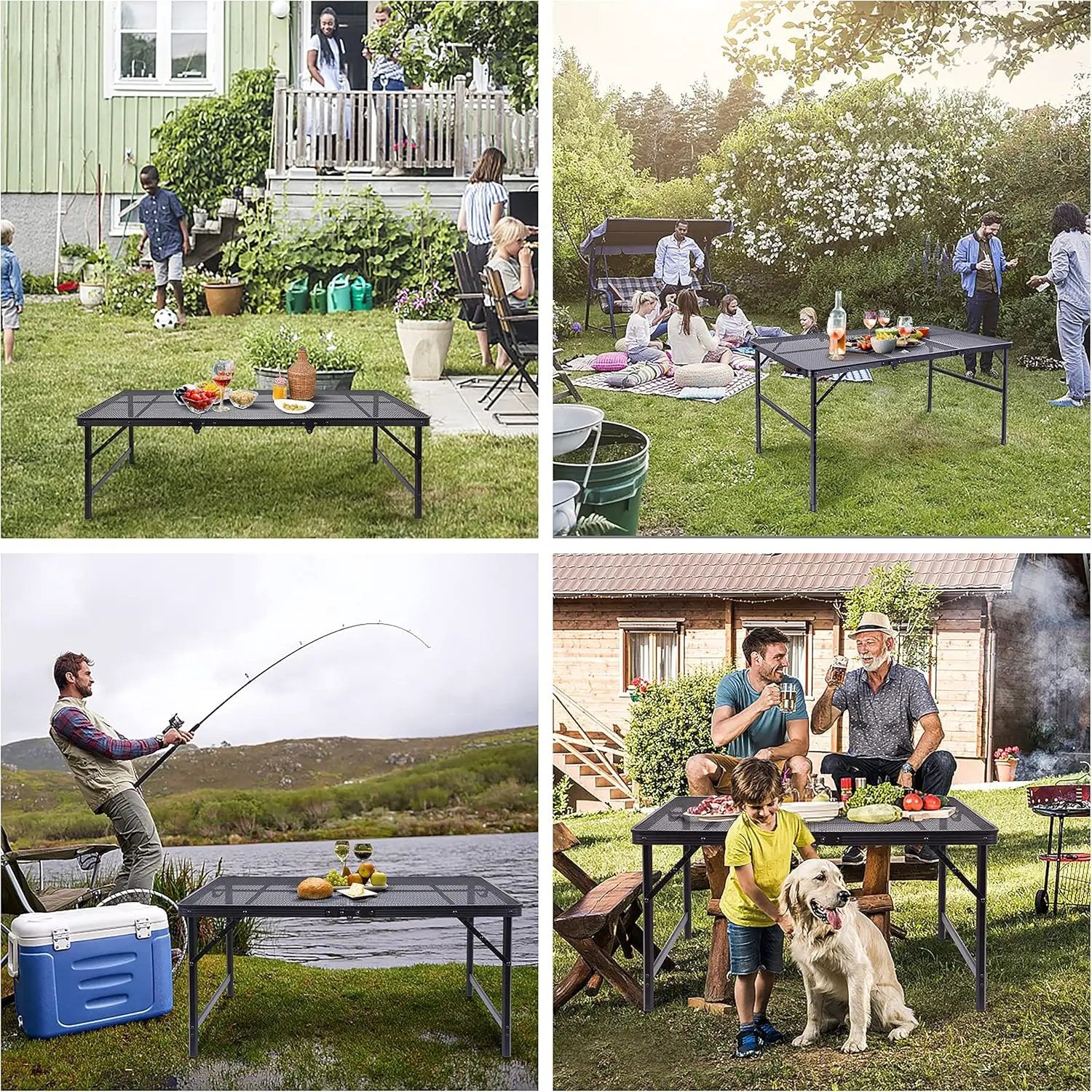 Nice C Table for Grill, Outdoor Table, Camping Cooking Picnic Tables, Card Tables Adjustable Height, Mesh Bag, Carry Handle (47.3” x 23.7“ x 14.7”/24.2“ Black) by GreenHaven Gardens