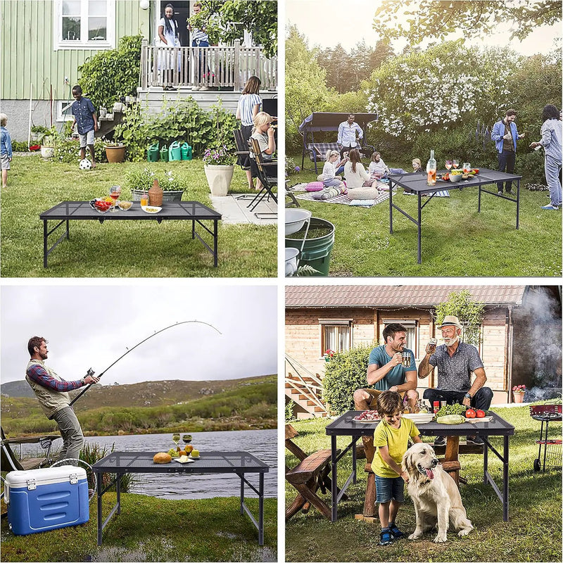Nice C Table for Grill, Outdoor Table, Camping Cooking Picnic Tables, Card Tables Adjustable Height, Mesh Bag, Carry Handle (47.3” x 23.7“ x 14.7”/24.2“ Black) by GreenHaven Gardens