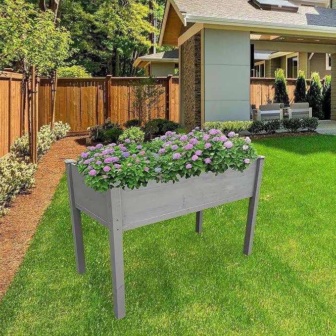 BTExpert 4ft Raised Garden Bed with Legs, 48x24x30in Elevated Wood Planter Box Stand for Vegetable Flower Backyard, Patio, Balcony Bed Liner Outdoor - Grey 30 in Height by GreenHaven Gardens