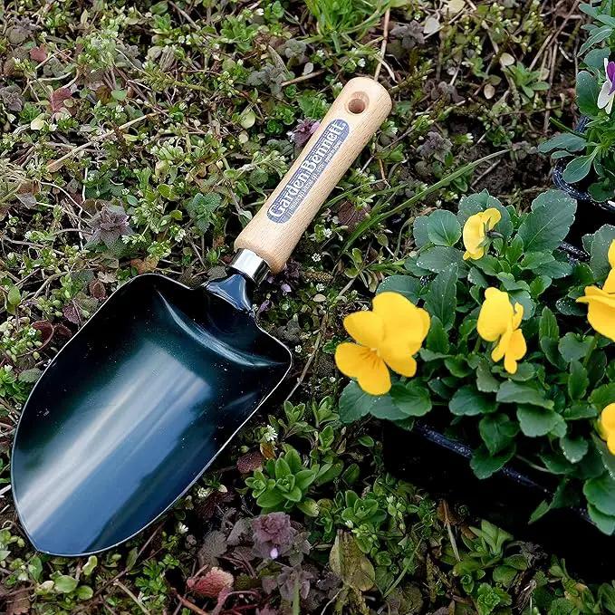 Garden Helper Soil Scoop Garden Tool, Large Loose Soil Scooper Tool for Transplanting and Gardening, Heavy Duty Japanese Steel Balde, Wood Handle, Made in Japan by GreenHaven Gardens