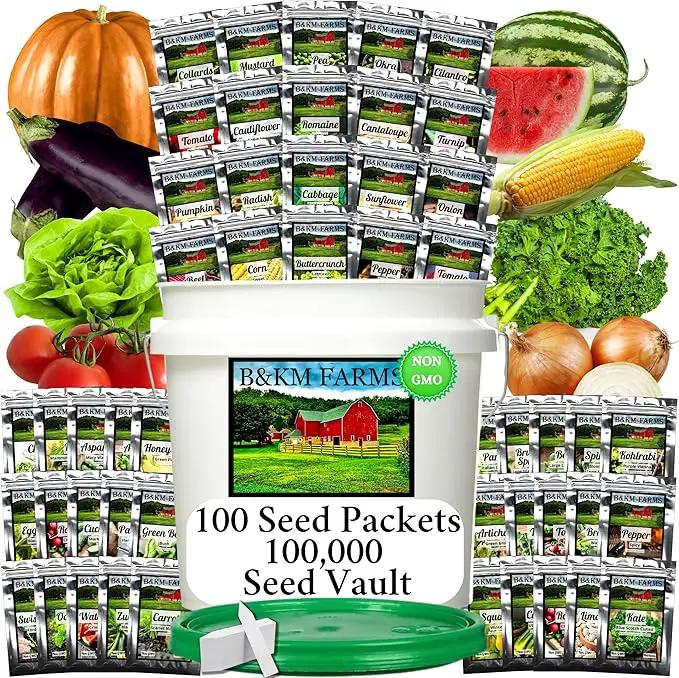 100 Seed Packets, 50 Varieties: Ultimate Seed Vault for Home Food Security & Abundant Gardens by B&KM Farms by GreenHaven Gardens