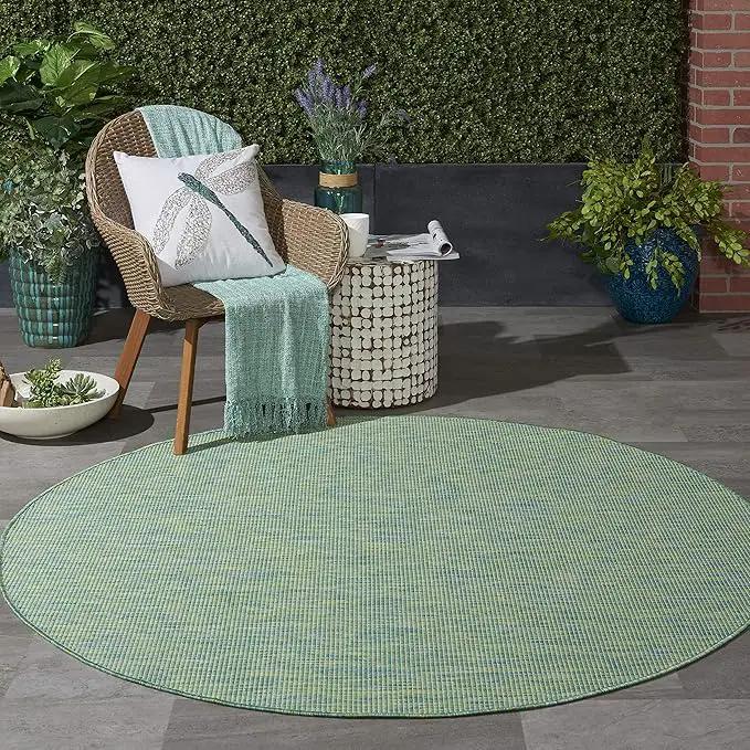 Nourison Positano Indoor/Outdoor Blue/Green 6' x Round Area Rug, Easy Cleaning, Non Shedding, Bed Room, Living Room, Dining Room, Backyard, Deck, Patio (6 Round) by GreenHaven Gardens
