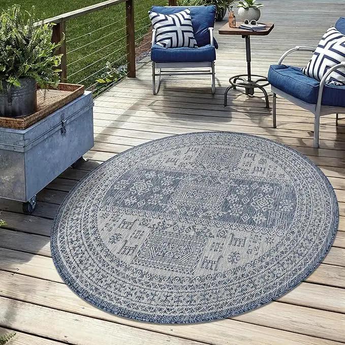 Keen Home Design Terrace Outdoor Round Rug - 8ft Round Washable Indoor/Outdoor Rug for Patio, Kitchen, Balcony, Beach, Garden, Deck and Porch, Size: 7'7" Round by GreenHaven Gardens
