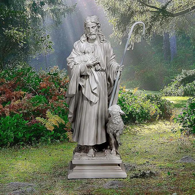 Design Toscano EU1785 Jesus The Good Shepherd Religious Garden Statue, 12 Inches Wide, 8 Inches Deep, 28 Inches High, Antique Stone Finish by GreenHaven Gardens