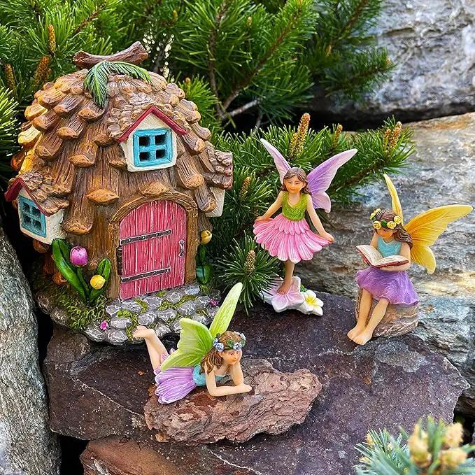 Mood Lab Fairy Garden - Pinecone Fairy House Kit of 4 pcs - Miniature Figurines & Accessories Set - Outdoor or House Decor by GreenHaven Gardens