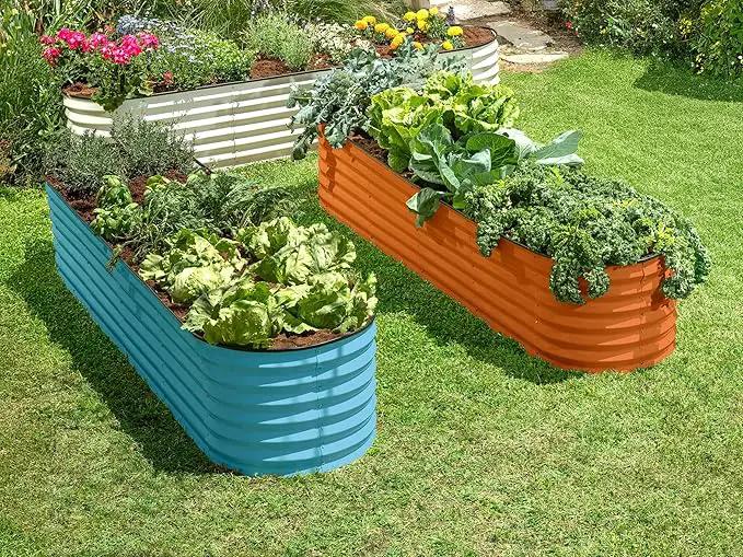 9-in-1 Galvanized Steel Raised Garden Bed // 8×2×1.5 ft Modular Planter for Gardening, Vegetables, Flowers // 18" Tall Metal Raised Garden Beds Outdoor (Orange) // Patented Design Planter Box by GreenHaven Gardens