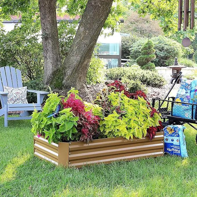 Sunnydaze 11.75" H Raised Metal Garden Bed - Galvanized Raised Garden Bed Outdoor for Vegetables and Flowers - Brown - 4' x 2' Rectangle by GreenHaven Gardens