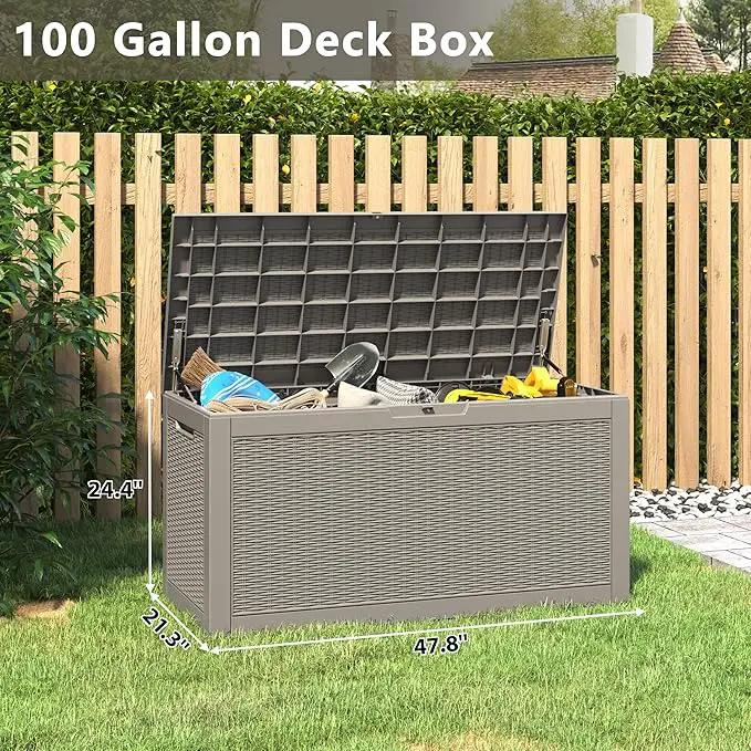 NUNU LAB 102 Gallon Large Waterproof Resin Deck Box, Lockable Outdoor Storage Box with Gas Lift, Patio Cushions, Garden Tools, Pool Supplies, Indoor Outdoor Storage Container, Grey by GreenHaven Gardens