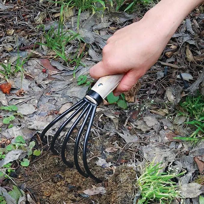 Nisaku by Sun Joe NJP555 Kumade Gohondume 5 Tine Claw Rake and Cultivator 4.75-Inch Width, Japanese Carbon Stainless Steel Prongs by GreenHaven Gardens