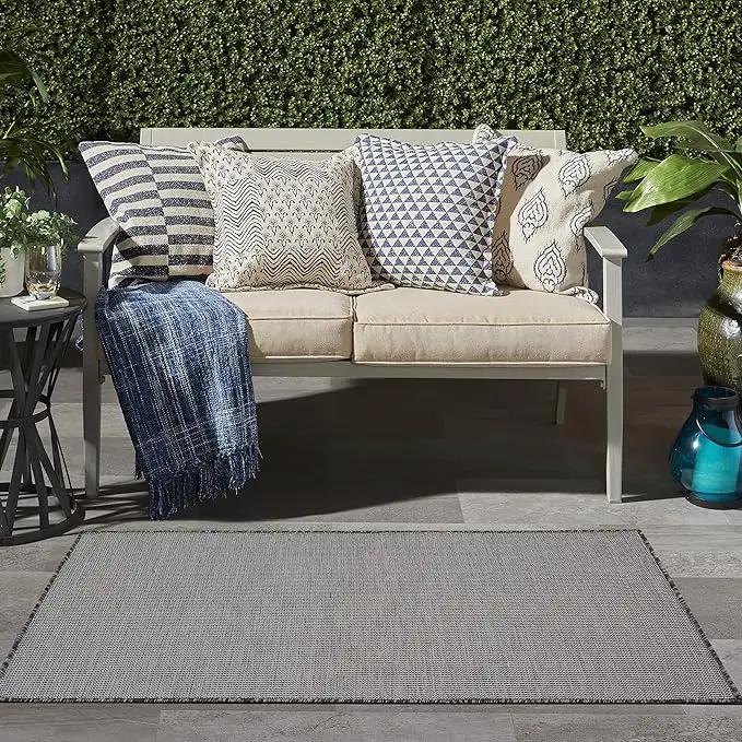 Nourison Positano Indoor/Outdoor Charcoal 3' x 5' Area Rug, Easy Cleaning, Non Shedding, Bed Room, Living Room, Dining Room, Backyard, Deck, Patio (3x5) by GreenHaven Gardens