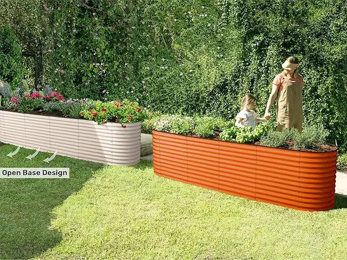 9-in-1 Galvanized Raised Garden Beds Outdoor // 8×2×2.5 ft Modular Planter for Gardening, Vegetables, Flowers // 32" Extra Tall Metal Raised Garden Bed (Orange) // Patented Design Planter Box by GreenHaven Gardens