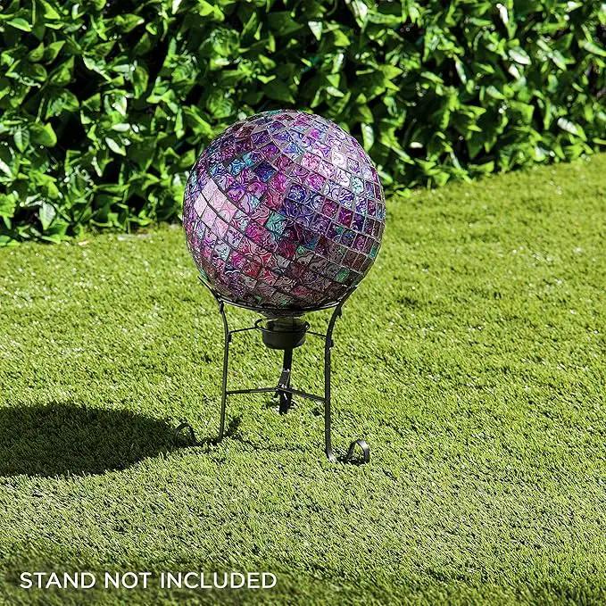 Alpine Corporation 10" Diameter Indoor/Outdoor Glass Mosaic Gazing Globe Yard Decoration, Purple Embossed Tile by GreenHaven Gardens