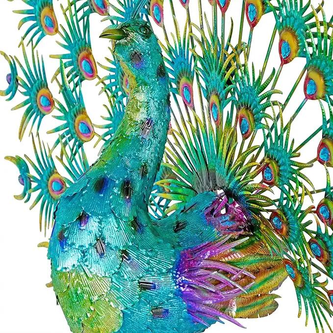Alpine Corporation HEH376 Jumbo Sized Iron Majestic Peacock Decor, Elegant Garden & Patio Bird Statue, 55" H, Green by GreenHaven Gardens