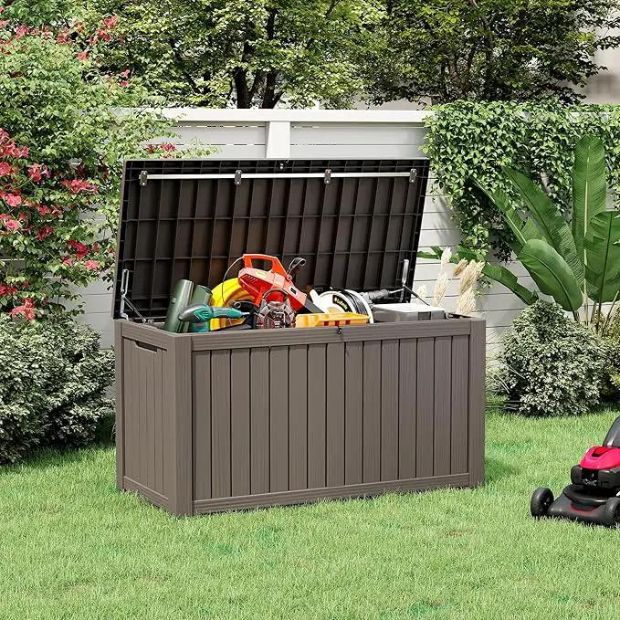 KAMABOKO Outdoor Storage Box, 150 Gallon Large Outdoor Resin Deck Box, Storage Waterproof Boxes Lockable Lid for Garden Tools, Pool Supplies, Patio Furniture and Cushions, Grey by GreenHaven Gardens