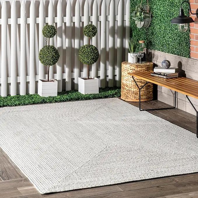 nuLOOM 6' x 9' Solid Hand Braided Indoor/Outdoor Area Rug, Pet-Friendly, High Traffic, Weather Resistant, for Patio, Balcony, Bedroom, Living Room, Dining Room, Wynn Ivory by GreenHaven Gardens
