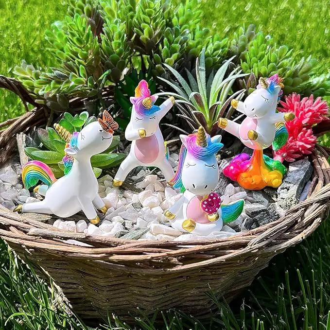 Mood Lab Miniature Unicorn Figurines Set - Funny Mini Statue Kit of 4 pcs - Unicorn Fairy Garden Accessories by GreenHaven Gardens