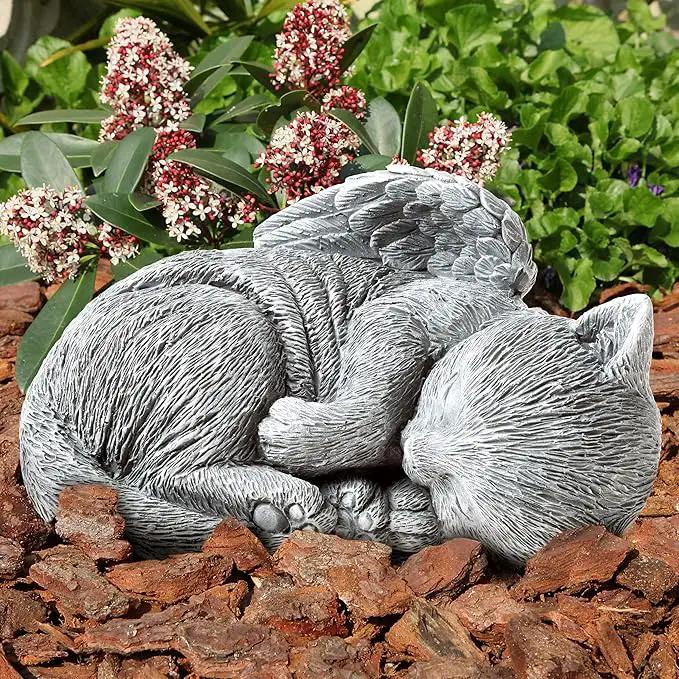 Pure Garden Cat Memorial Stone - Peaceful Sleeping Kitten Angel Statue for Garden, Remembrance, Grave Marker, and Loss - Pet Sympathy Gift (Gray) by GreenHaven Gardens