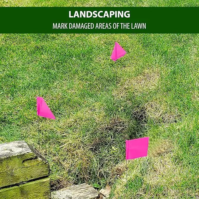 Pink Marking Flags 1000 Pack - 4x5x15 Inch Pink Flags for Yard - Markers For Lawn, Irrigation, Landscaping, Survey & Sprinkler Head Marking by GreenHaven Gardens