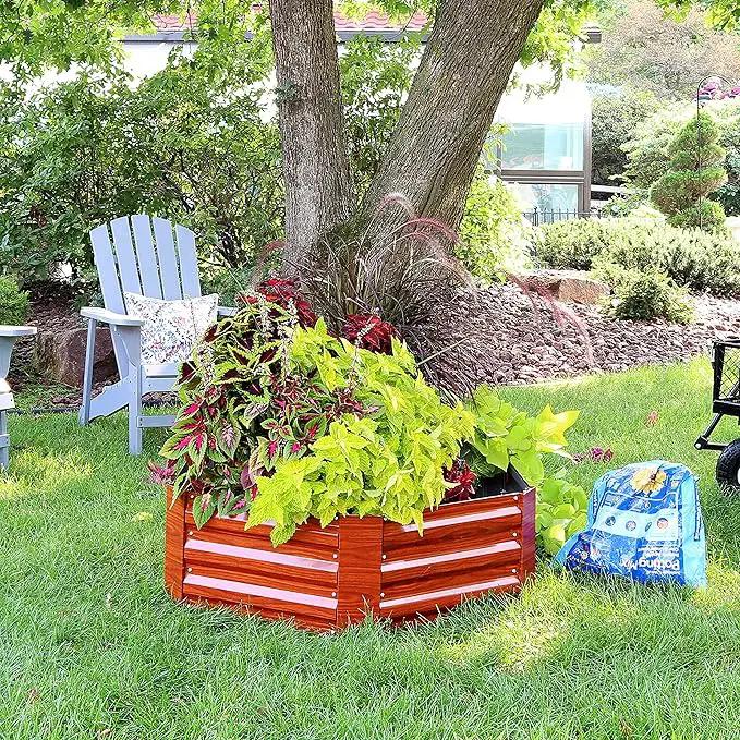 Sunnydaze 11.75" H Raised Metal Garden Bed - Galvanized Raised Garden Bed Outdoor for Vegetables and Flowers - Woodgrain - Hexagon by GreenHaven Gardens