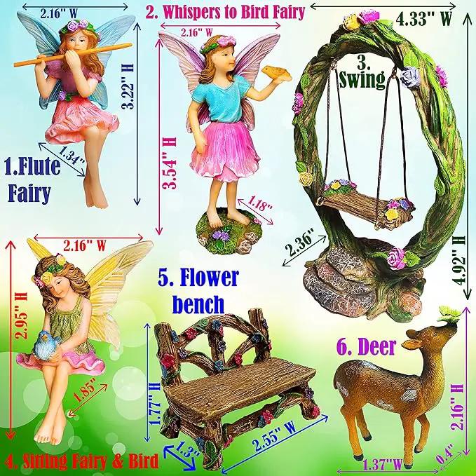 Mood Lab Fairy Garden Kit - Swing Set of 6 pcs Miniature Figurines & Accessories - Hand Painted for Outdoor or House Decor by GreenHaven Gardens