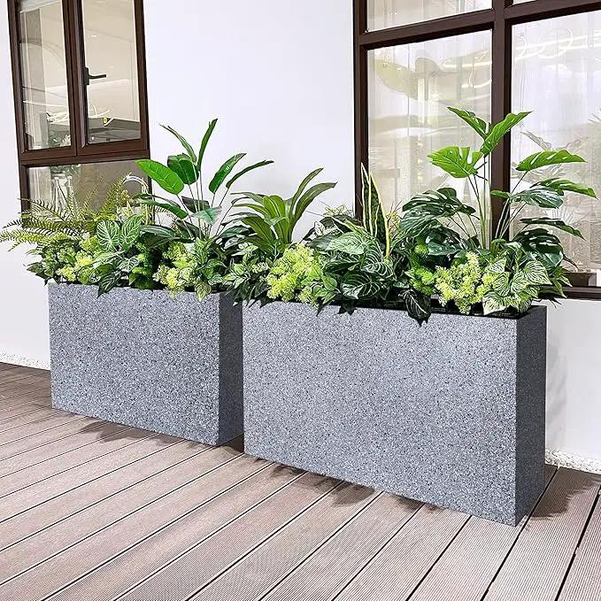 Metal Rectangular Planter Box, Galvanized Steel Tall Planters for Outdoor Plants, 35.5"x 10"x 28" Terrazzo Outdoor Planters for Porch/Patio/Garden by GreenHaven Gardens