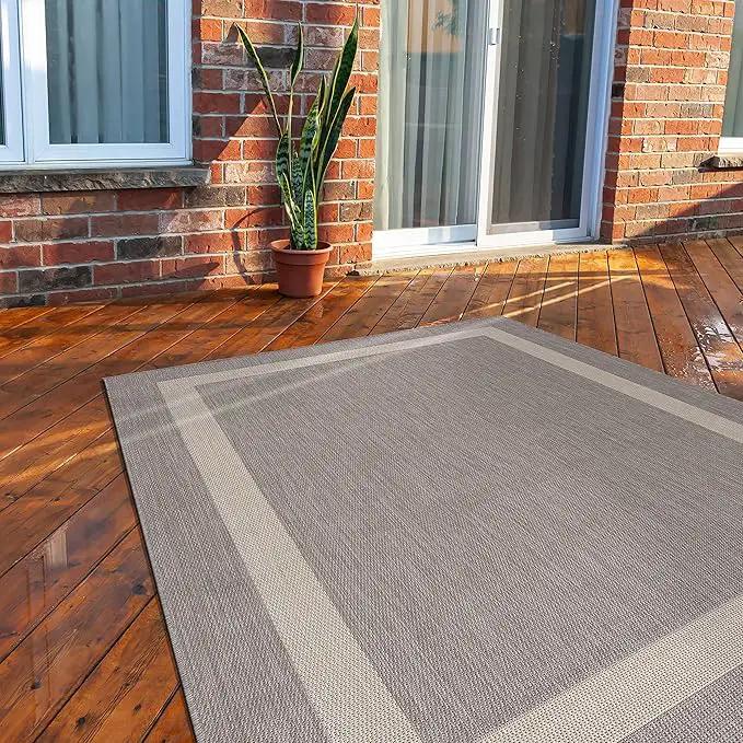CAMILSON Outdoor Rug 9x12,Large Modern Outside Rugs for Patios Porches Waterproof Durable Washable Non-Shedding, Easy-to-Clean Indoor Outdoor Area Carpet (9 x 12, Bordered - Gray/White) by GreenHaven Gardens