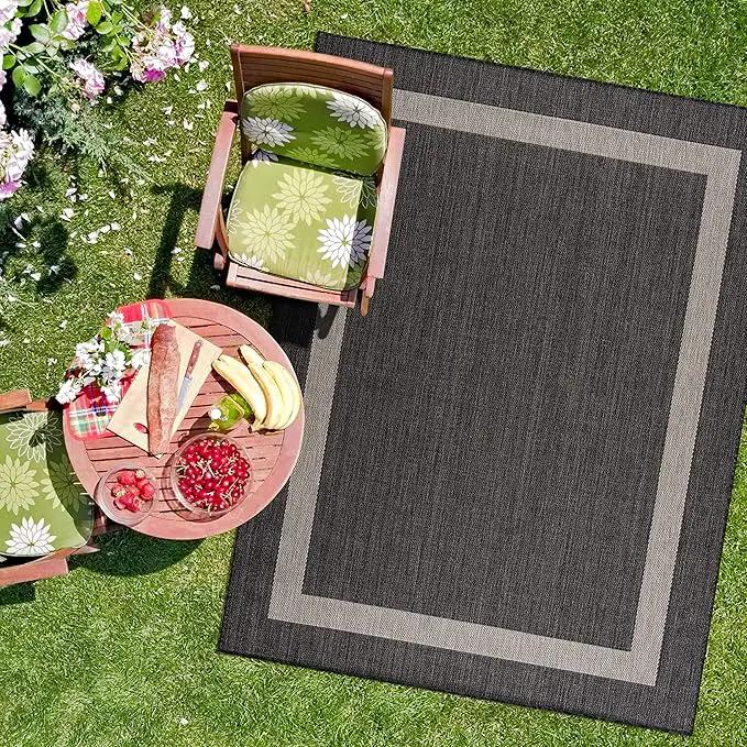 CAMILSON Outdoor Rug 9x12, Large Modern Outside Rugs for Patios Porches Waterproof Durable Washable Non-Shedding, Easy-to-Clean Indoor Outdoor Area Carpet (9 x 12, Bordered - Dark Gray/Light Gray) by GreenHaven Gardens