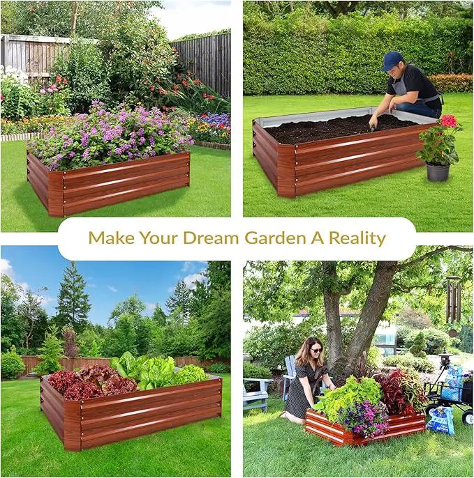 Sunnydaze 11.75" H Raised Metal Garden Bed - Galvanized Raised Garden Bed Outdoor for Vegetables and Flowers - Woodgrain - 4' x 3' Rectangle by GreenHaven Gardens