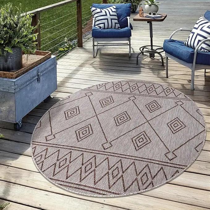 Keen Home Design Terrace Outdoor Round Rug - 8ft Round Washable Indoor/Outdoor Rug for Patio, Kitchen, Balcony, Beach, Garden, Deck and Porch, Size: 7'7" Round by GreenHaven Gardens
