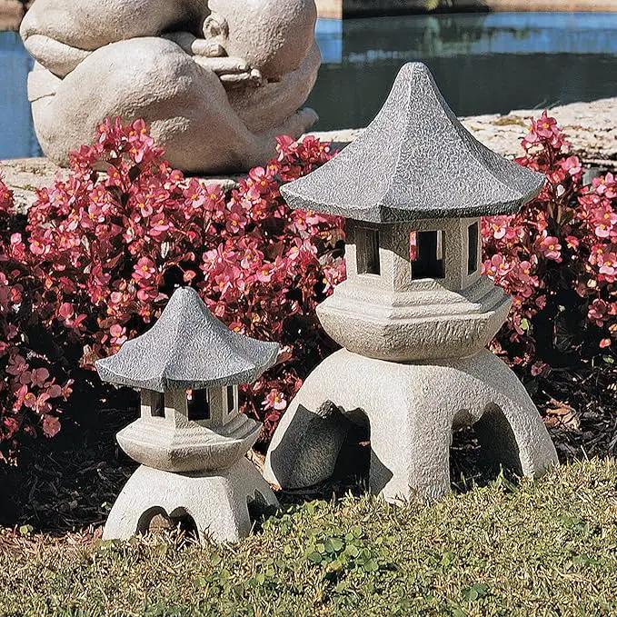 Design Toscano NG999870 Asian Decor Pagoda Lantern Outdoor Statue, Large and Medium, Two-tone stone by GreenHaven Gardens